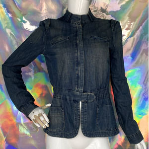Fitted Denim Military Style Jacket